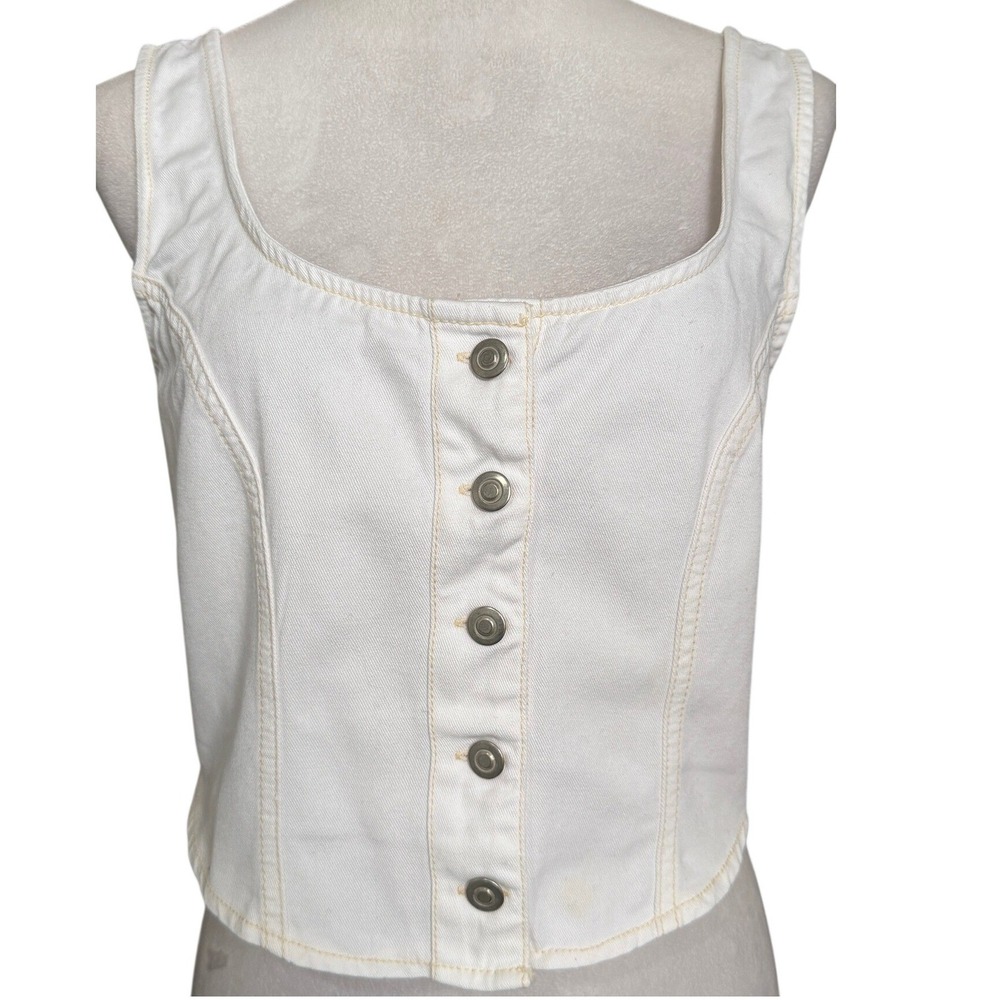 Japna Denim Corset Crop Top Vest Tank Button Front Smocked Small Western Rodeo M - Picture 11 of 11